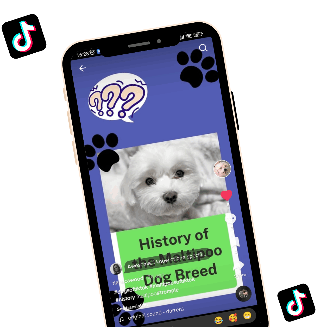 TikTok app displaying Rianacawood account