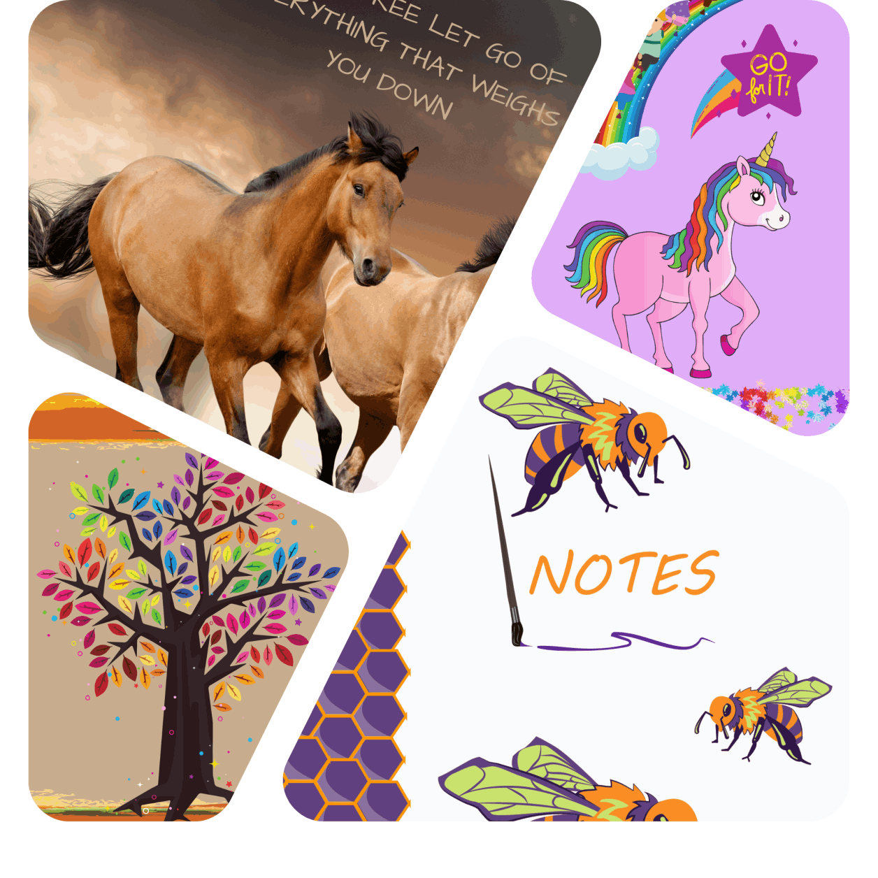 Wild horses running with quote on notebook cover